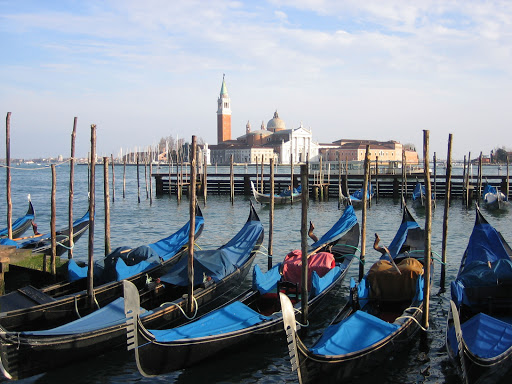 gondolas-in-venice.jpg - Gondolas in Venice with San Giorgio Maggiore in the background. 