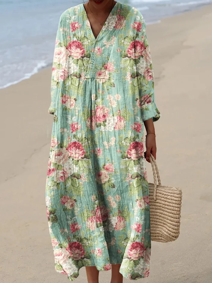 Vestido camisero de manga larga Mujer Casual Floral