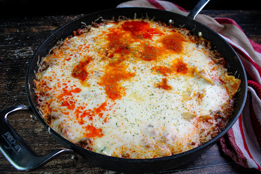 Skillet Lasagna ready to serve.