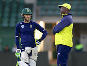 Faf du Plessis and Ottis Gibson, Head Coach, during the South African national mens cricket team Training Session and Press Conference at St Georges Park on December 23, 2017 in Port Elizabeth.
