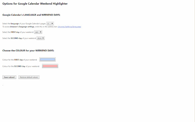 Google Calendar Weekend Highlighter chrome extension