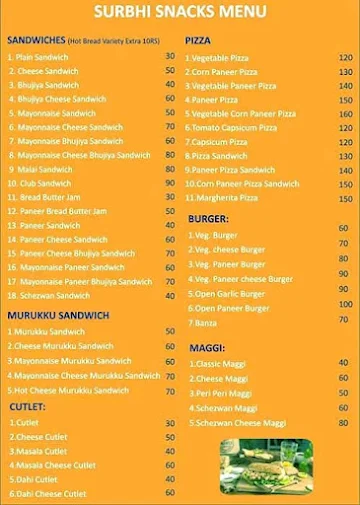 Surbi Snacks menu 