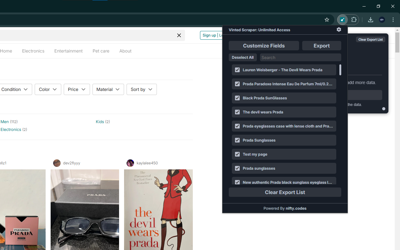 Vinted Scraper: Export Search, Products, Sellers & more Chrome Extension Image 4