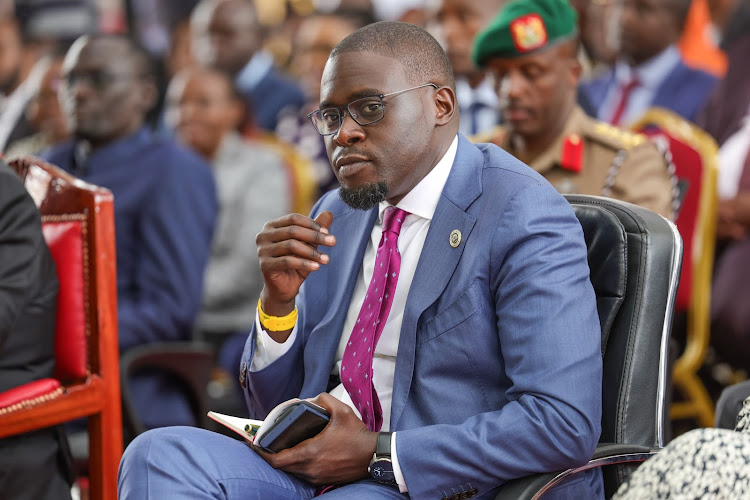 Nairobi Governor Johnson Sakaja during the flagging off of vehicles for education officials at Kenya Institute of Special Education in Nairobi on October 26, 2023.