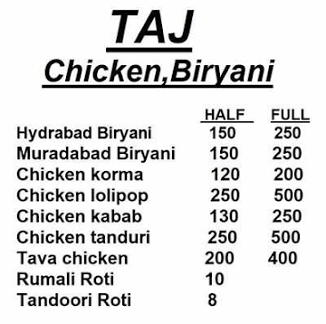 Taj Chicken Biryani Corner menu 