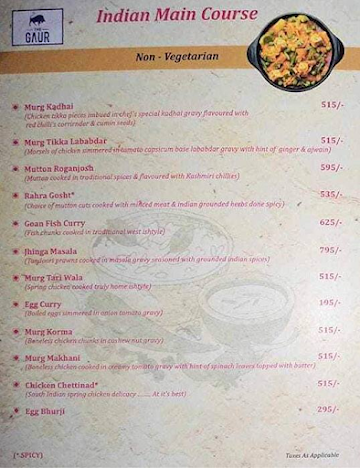 The Gaur menu 