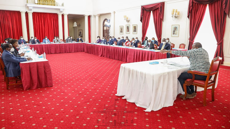 President Uhuru Kenyatta during a meeting with Lower Easter leaders at State House.