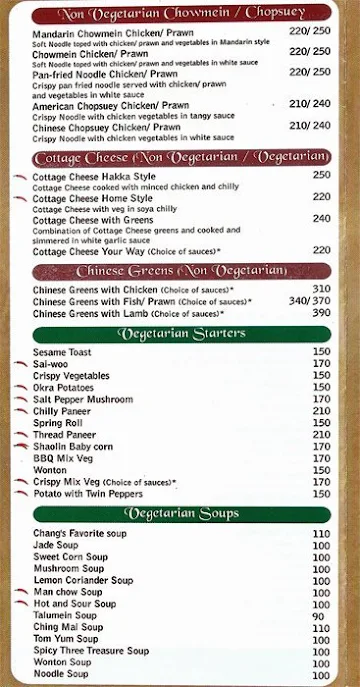 Chang's menu 