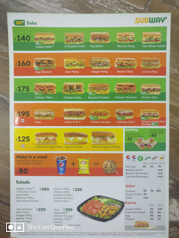 Subway menu 