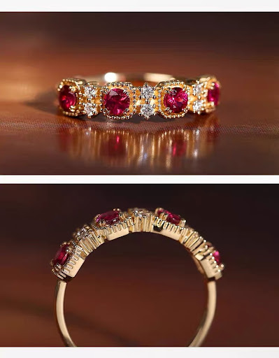 Title 2, Hongtang Ring Female 18K Gold Inlaid Pigeon Blo...