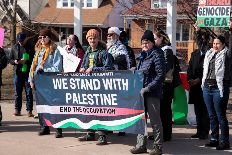 Supporters of the campaign to vote “Uncommitted” hold a rally in support of Palestinians in Gaza, ahead of Michigan’s Democratic presidential primary election in Hamtramck, Michigan, US February 25, 2024.