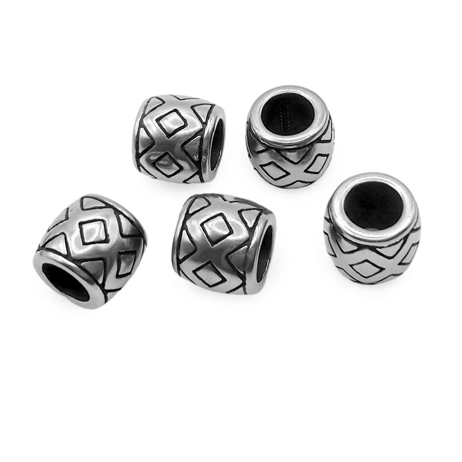 Perles en vrac rétro en acier inoxydable à gros trou. Idéales pour la création de bijoux originaux et durables avec un look vintage.