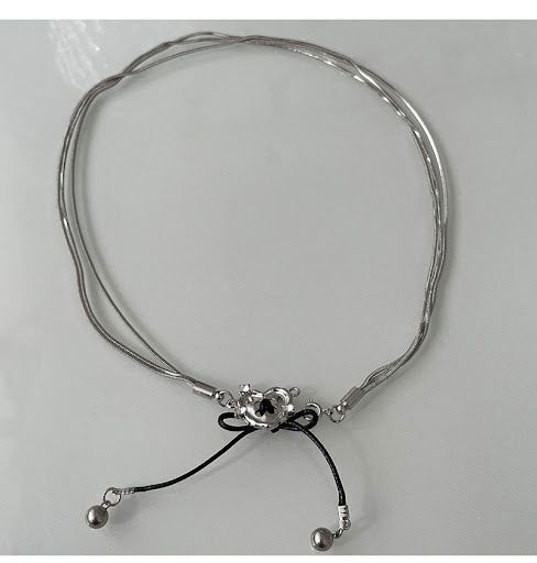 Title 5, Love Button Stitching Bow Necklace, a charming ...