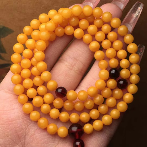 Title 2, Natural Beeswax 108 Buddha Beaded Necklace Acce...