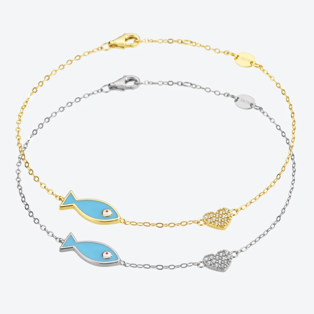 Title 6, Bracelet femme bleu petit poisson en forme de c...