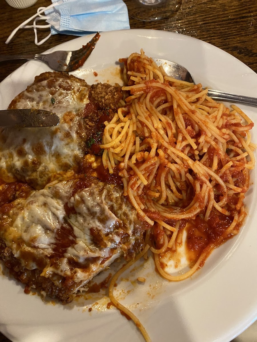 Chicken Parmesan.....sooo good. Separate area for cooking (the chef was awesome and  informed me)