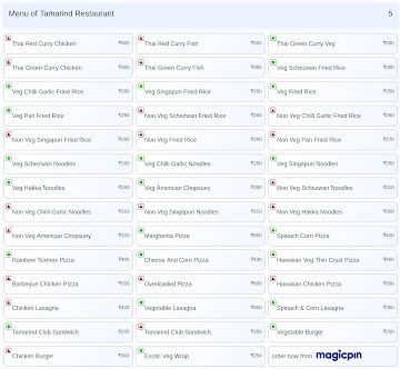 Tamarind Restaurant menu 