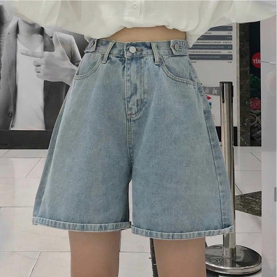 Quần Short Jean Ống Rộng Lưng Cao Siêu Xinh - Short Jean Ống Rộng