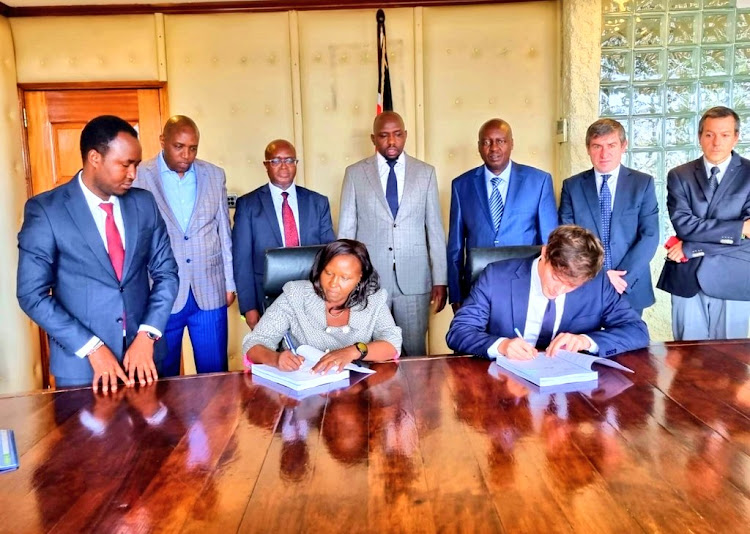 KURA signs Sh3.2 billion contract with Spanish construction company Centunion for the construction of Ngong Road-Naivasha Road interchange, January 23, 2023.