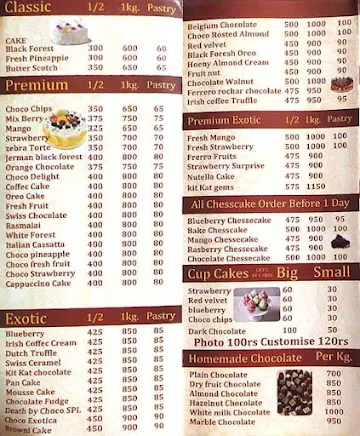 Royal Pro Cake & Baker's menu 