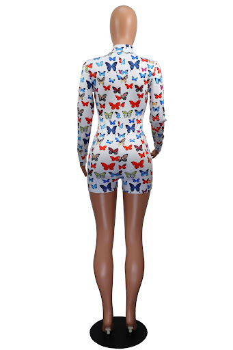 Title 4, V-neck printed sheath skirt long sleeve jumpsui...
