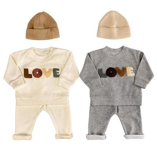 Title 1, Boys Beige Wool Sweater Suit with LOVE Towel Em...
