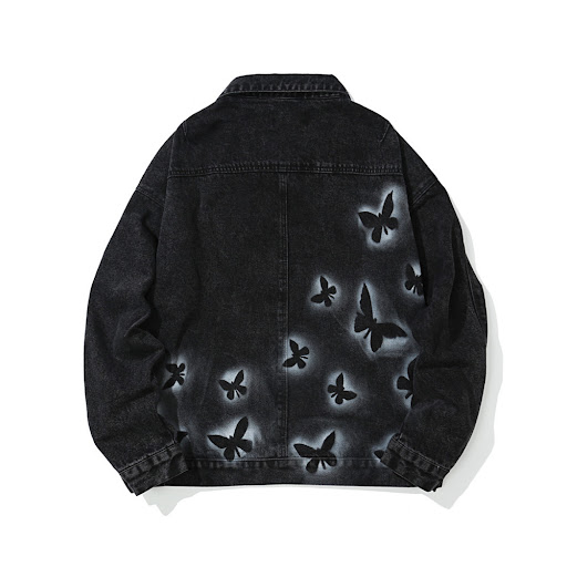 Title 1, Mens Butterfly Print Denim Jacket, European an...