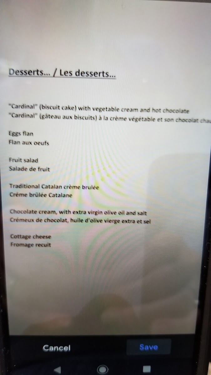 Dessert menu