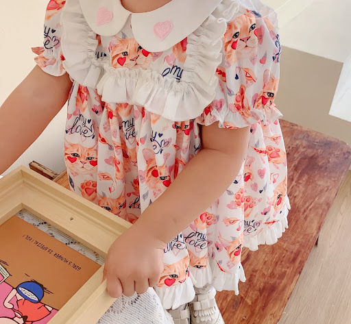 Title 3, Girls Puff Sleeve Tutu Skirt Heart Print Dress...