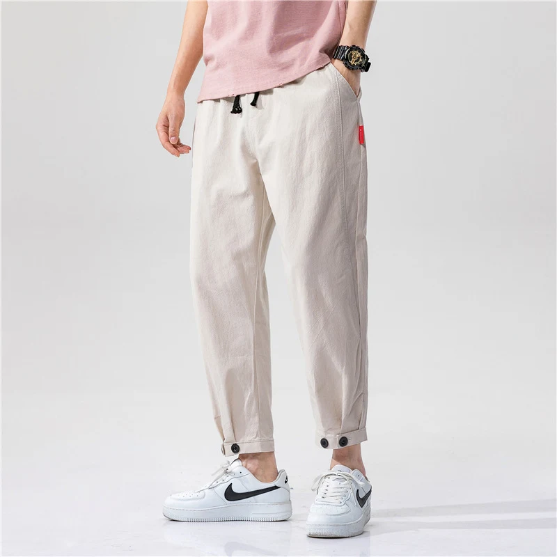 Men's Straight Casual Loose Cotton And Linen Cropped Pants Comfortable Breathable Summer Wear Easygoing Style Relaxed Fi