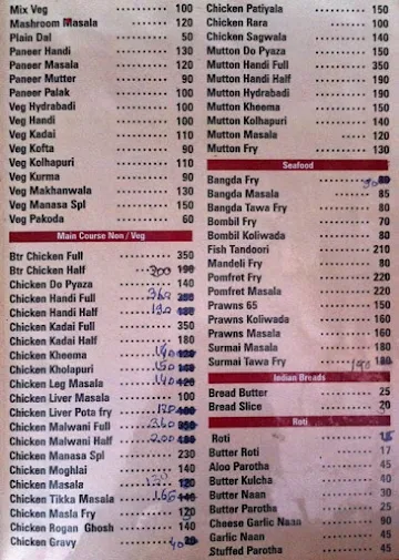 Manasa Bar & Restaurant menu 