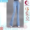 Quần Jean Nữ Ống Loe Qro69 Rosata Tại Bcashop Dáng Dài, Lưng Cao 2 Nút, Phom Chuẩn, Chất Liệu Jean Cao Cấp - Màu Xanh