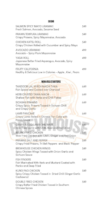 Brewhouse -  The Bar and Brewery menu 