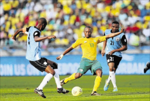 ON FORM : Bafana Bafana striker Bernard Parker shoots for goal during the World Cup qualifier match against Botswana at Moses Mabhida Stadium in Durban on Saturday Photo: Gallo Images