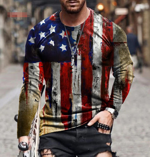 Title 2, New Star Flag Print Long Sleeve T-Shirt