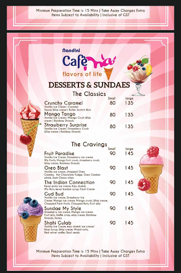 Nandini Cafe Moo menu 