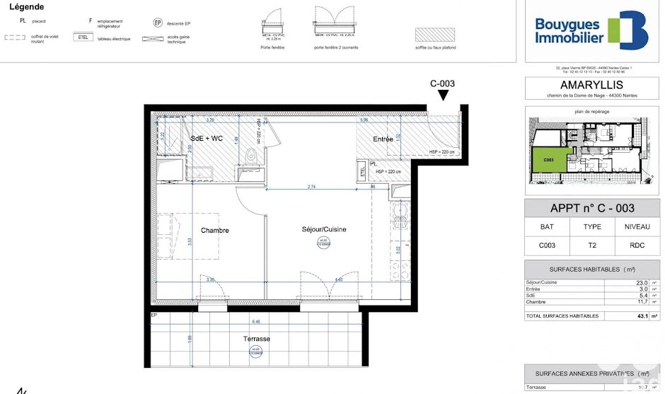 Vente appartement 2 pièces 43 m² à Nantes (44000), 249 000 €