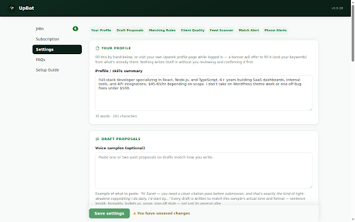 Upwork AI Auto Proposals, Job Filter & Bid Alerts screenshot 2