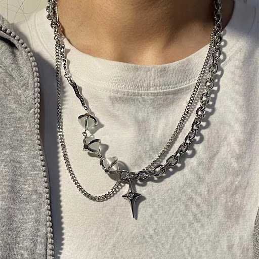 Title 4, Opal Titanium Steel Necklace for Men. A stylish...