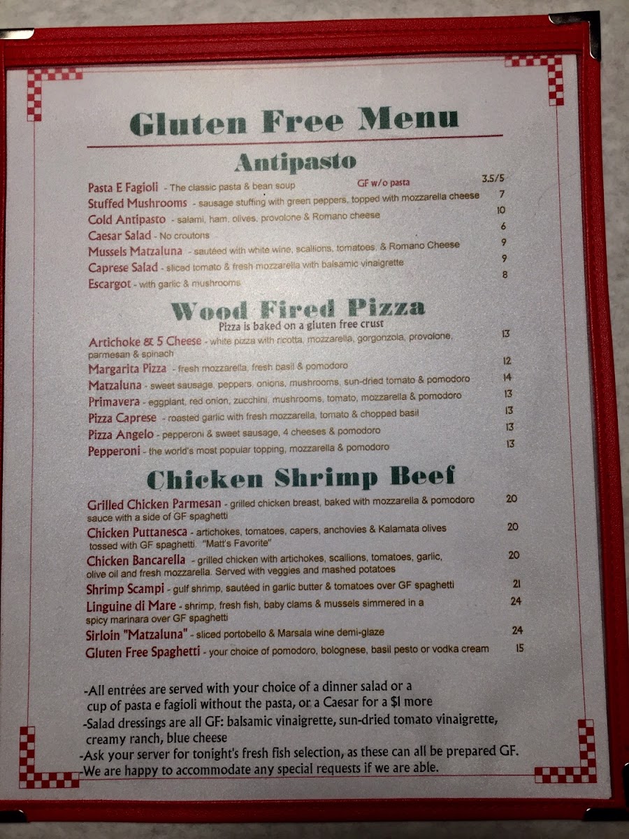 Gluten-Free at Matzaluna The Italian Kitchen