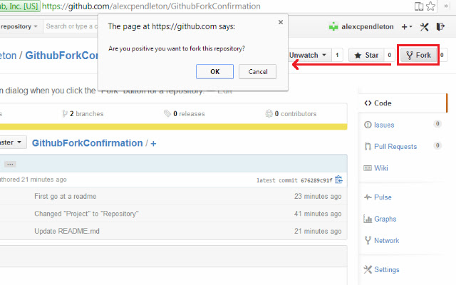 Github Fork Confirmation chrome extension