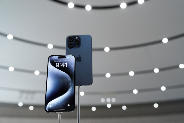 The iPhone 15 Pro is presented during the 'Wonderlust' event at the company's headquarters in Cupertino, California, US, on September 12 2023. Apple has ended Samsung Electronics' 12-year run as the largest seller of smartphones in the world, according to a report from International Data Corp. File photo.