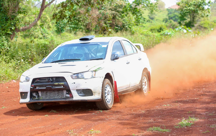 KCB racing driver Evans Kavisi during his test drive in Twisty Corners in Kiambu County ahead of the WRC set for June.