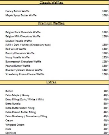 Belgian Waffle Express menu 