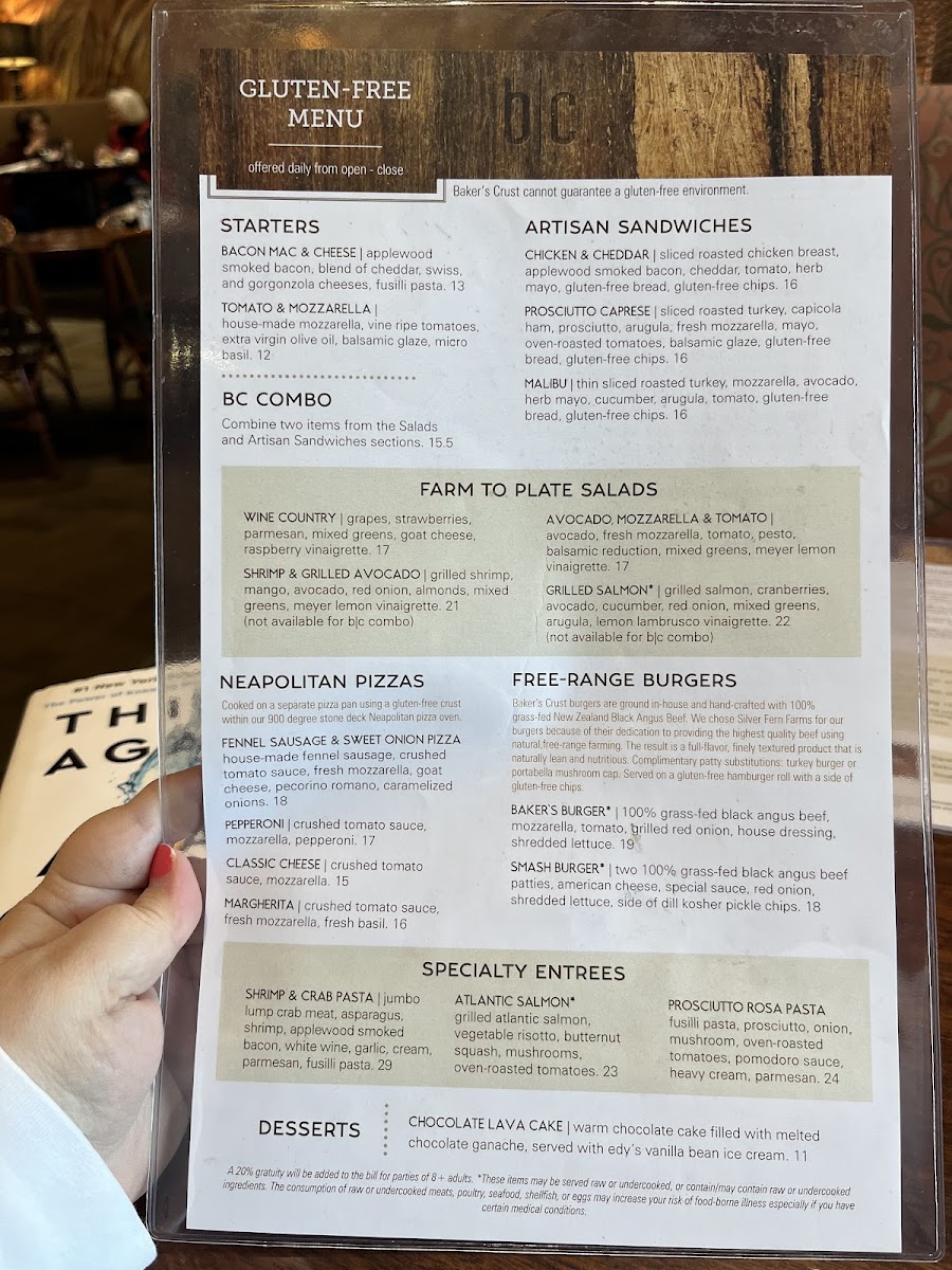 Baker's Crust gluten-free menu