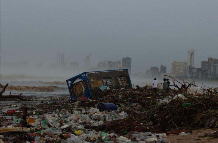 Debris washed up by the downpours at Durban's Blue Lagoon.