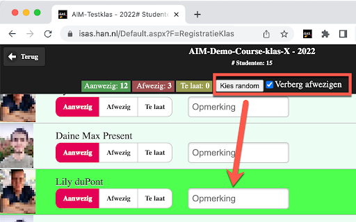 Student picker - HAN AIM iSAS in Chrome