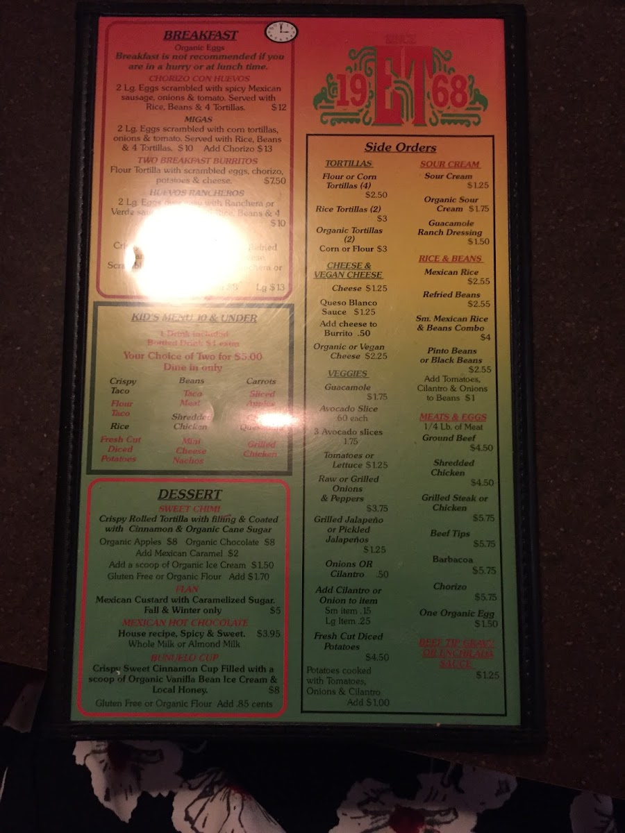 El Tipico Restaurant gluten-free menu