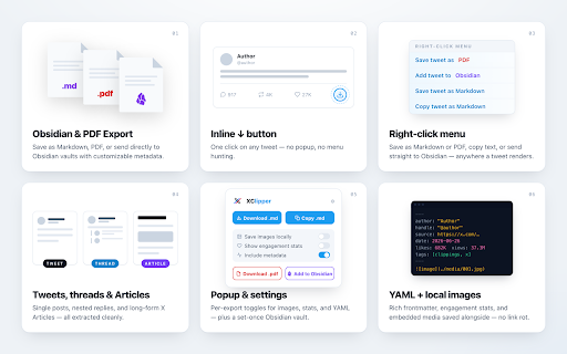 X / Twitter Web Clipper: Save Threads & Articles to Markdown, PDF, Obsidian screenshot 1