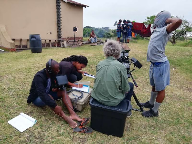 Mlingane Dube and the crew on the set of of 'Umalusi'.